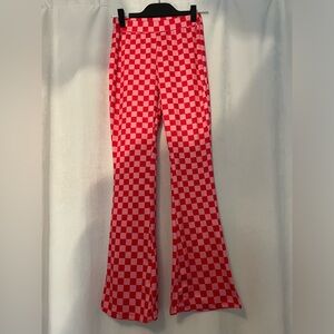 Red and White Checkered Flare Pants